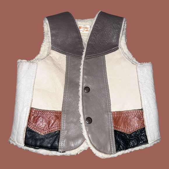 Kids Vintage Leather Sherpa Lining Snap Up Vest Size 8 - Picture 1 of 3